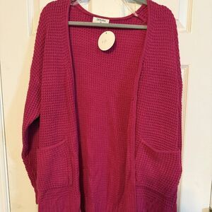 Zenana Pink Honeycomb Knit Cardigan – Size Large, NWT, Cozy Open-Front Sweater